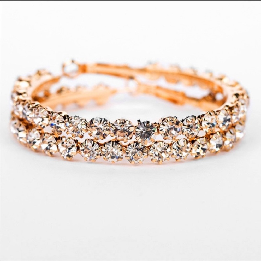 NEW GOLD ROUND HOOP DIAMOND EARRINGS